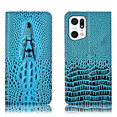 Funda de Cuero Cartera con Soporte Carcasa H03P para Oppo Find X5 Pro 5G Azul Cielo