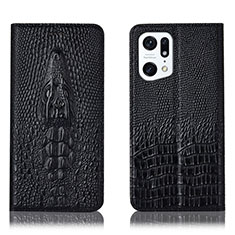 Funda de Cuero Cartera con Soporte Carcasa H03P para Oppo Find X5 Pro 5G Negro