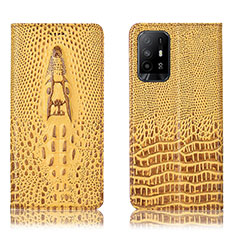 Funda de Cuero Cartera con Soporte Carcasa H03P para Oppo Reno5 Z 5G Amarillo