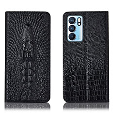 Funda de Cuero Cartera con Soporte Carcasa H03P para Oppo Reno6 5G Negro