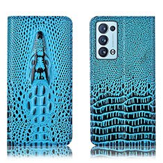 Funda de Cuero Cartera con Soporte Carcasa H03P para Oppo Reno6 Pro 5G Azul Cielo