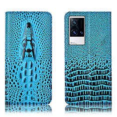 Funda de Cuero Cartera con Soporte Carcasa H03P para Vivo iQOO 8 Pro 5G Azul Cielo