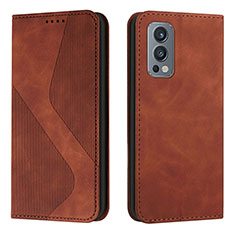 Funda de Cuero Cartera con Soporte Carcasa H03X para OnePlus Nord 2 5G Marron