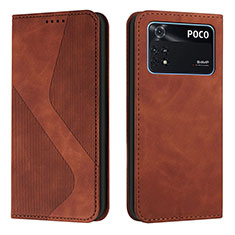 Funda de Cuero Cartera con Soporte Carcasa H03X para Xiaomi Poco M4 Pro 4G Marron