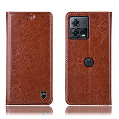 Funda de Cuero Cartera con Soporte Carcasa H04P para Motorola Moto Edge 30 Fusion 5G Marron Claro