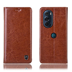 Funda de Cuero Cartera con Soporte Carcasa H04P para Motorola Moto Edge 30 Pro 5G Marron Claro