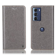 Funda de Cuero Cartera con Soporte Carcasa H04P para Motorola Moto G200 5G Gris