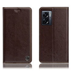 Funda de Cuero Cartera con Soporte Carcasa H04P para Oppo A57 5G Marron