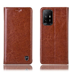 Funda de Cuero Cartera con Soporte Carcasa H04P para Oppo A95 5G Marron Claro