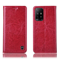 Funda de Cuero Cartera con Soporte Carcasa H04P para Oppo A95 5G Rojo