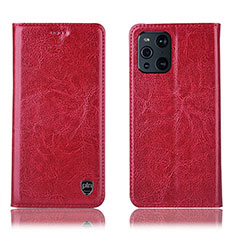 Funda de Cuero Cartera con Soporte Carcasa H04P para Oppo Find X3 5G Rojo