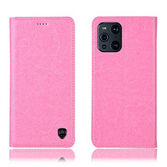 Funda de Cuero Cartera con Soporte Carcasa H04P para Oppo Find X3 5G Rosa