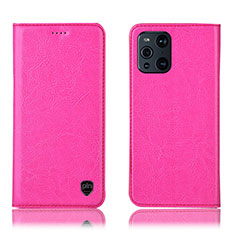 Funda de Cuero Cartera con Soporte Carcasa H04P para Oppo Find X3 5G Rosa Roja