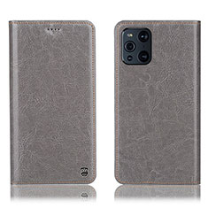 Funda de Cuero Cartera con Soporte Carcasa H04P para Oppo Find X3 Pro 5G Gris