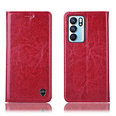 Funda de Cuero Cartera con Soporte Carcasa H04P para Oppo Reno6 5G Rojo