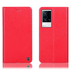 Funda de Cuero Cartera con Soporte Carcasa H04P para Vivo iQOO 8 5G Rojo