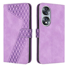 Funda de Cuero Cartera con Soporte Carcasa H04X para Huawei Honor 70 5G Morado