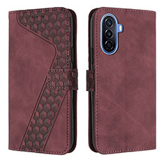 Funda de Cuero Cartera con Soporte Carcasa H04X para Huawei Nova Y70 Rojo