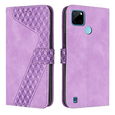 Funda de Cuero Cartera con Soporte Carcasa H04X para Realme C25Y India Morado