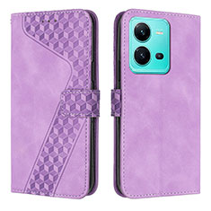 Funda de Cuero Cartera con Soporte Carcasa H04X para Vivo V25 5G Morado