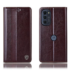 Funda de Cuero Cartera con Soporte Carcasa H05P para Motorola Moto Edge (2022) 5G Marron