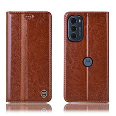 Funda de Cuero Cartera con Soporte Carcasa H05P para Motorola Moto Edge (2022) 5G Marron Claro