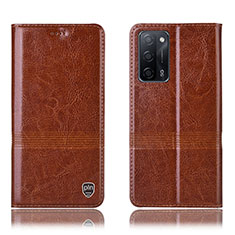 Funda de Cuero Cartera con Soporte Carcasa H05P para Oppo A53s 5G Marron Claro