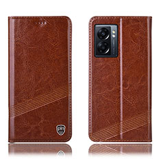 Funda de Cuero Cartera con Soporte Carcasa H05P para Oppo A77 5G Marron Claro