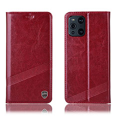 Funda de Cuero Cartera con Soporte Carcasa H05P para Oppo Find X3 Pro 5G Rojo