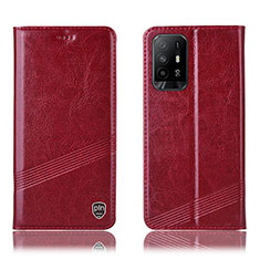 Funda de Cuero Cartera con Soporte Carcasa H05P para Oppo Reno5 Z 5G Rojo