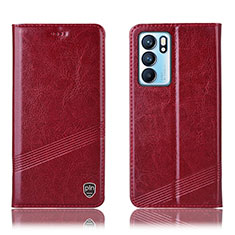 Funda de Cuero Cartera con Soporte Carcasa H05P para Oppo Reno6 5G Rojo