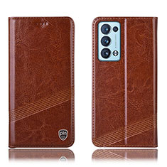 Funda de Cuero Cartera con Soporte Carcasa H05P para Oppo Reno6 Pro 5G Marron Claro