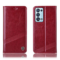 Funda de Cuero Cartera con Soporte Carcasa H05P para Oppo Reno6 Pro 5G Rojo