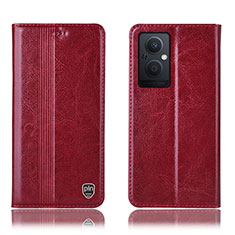 Funda de Cuero Cartera con Soporte Carcasa H05P para Oppo Reno7 Lite 5G Rojo