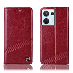 Funda de Cuero Cartera con Soporte Carcasa H05P para Oppo Reno8 5G Rojo