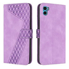 Funda de Cuero Cartera con Soporte Carcasa H05X para Motorola Moto E22S Morado