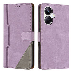 Funda de Cuero Cartera con Soporte Carcasa H05X para Realme 10 Pro+ Plus 5G Morado