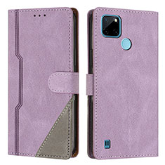 Funda de Cuero Cartera con Soporte Carcasa H05X para Realme C21Y Morado