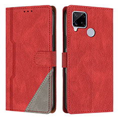 Funda de Cuero Cartera con Soporte Carcasa H05X para Realme C25 Rojo