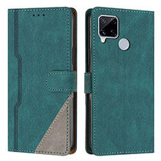 Funda de Cuero Cartera con Soporte Carcasa H05X para Realme C25S Verde