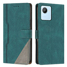 Funda de Cuero Cartera con Soporte Carcasa H05X para Realme C30 Verde