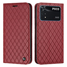 Funda de Cuero Cartera con Soporte Carcasa H05X para Xiaomi Poco M4 Pro 4G Rojo