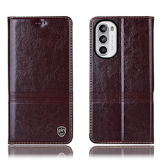 Funda de Cuero Cartera con Soporte Carcasa H06P para Motorola Moto Edge (2022) 5G Marron