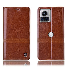 Funda de Cuero Cartera con Soporte Carcasa H06P para Motorola Moto Edge 30 Ultra 5G Marron Claro