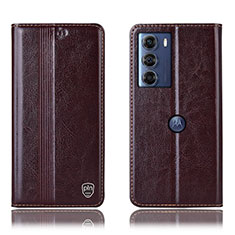 Funda de Cuero Cartera con Soporte Carcasa H06P para Motorola Moto Edge S30 5G Marron