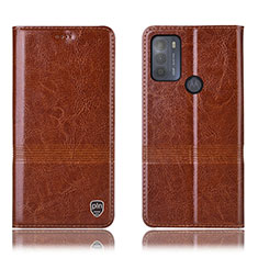 Funda de Cuero Cartera con Soporte Carcasa H06P para Motorola Moto G50 Marron Claro