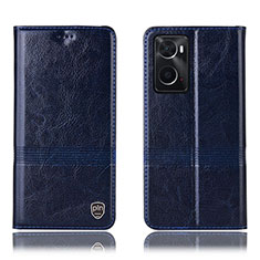 Funda de Cuero Cartera con Soporte Carcasa H06P para Oppo A76 Azul