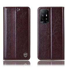 Funda de Cuero Cartera con Soporte Carcasa H06P para Oppo A94 5G Marron