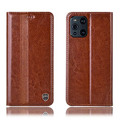 Funda de Cuero Cartera con Soporte Carcasa H06P para Oppo Find X3 Pro 5G Marron Claro