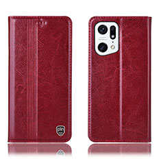 Funda de Cuero Cartera con Soporte Carcasa H06P para Oppo Find X5 5G Rojo